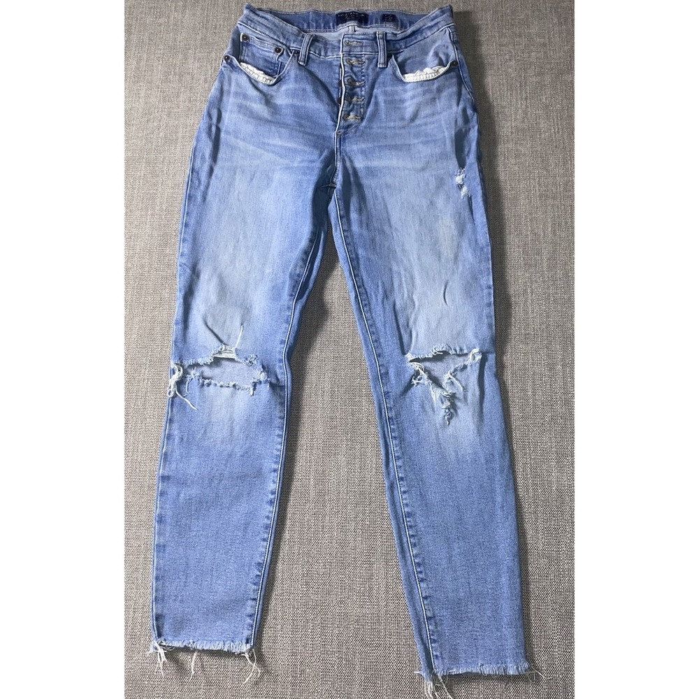 Lucky Brand Ankle Jeans Womens 6/28 Blue Denim Bridgette Distressed Button Fly